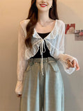 Lotus Edge With Lace Sunscreen Cardigan Women Thin Summer Outside Wearing A Short Shawl Shawl Coat Long-Sleeved Top