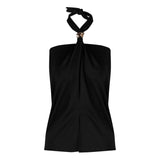 Designing A Hottie With A Bare Back-To-Back Waistcoat Woman Summer Sleeveless Outside Wearing A Pure Desire Short Black Top
