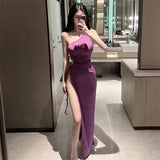 Slanted Shoulder Sloping Belt Long Skirt Pure Summer Money To Open The Forked Ass Dress Woman