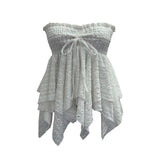 Real Shooting Holiday Wind Bra Strap With Bow Irregular Dress Loose Thin Short Sleeveless Top 9568
