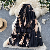 French Printing High-Waisted Thin A Word Hundred-Fold Skirt Women Summer Mid-Summer Skirt Holiday Style Commuting Skirt