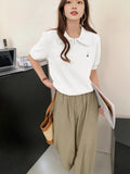 Fashion Embroidered Collar Half Zipper Short-Sleeved Sweater Knitted Women's Spring New Languid Top Casual