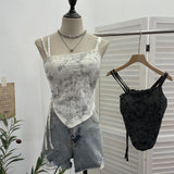 Real-Action Wasteland Hottie Wearing Sling Vest To Do Old Hole Tie Dye With Chest Cushion Short Sleeveless Top 1662