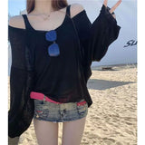 Korean Micro-Permeable Pure Desire Lazy And Relaxed Feeling Thin Bottom Shirt Long-Sleeved T-Shirts Summer Thin Air Conditioning Hood
