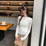 Lyselle Tian Silk Wool Is A Huge Look Folded Round Collar Long-Sleeved T-Shirt For The Fall Of The New Blouse