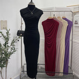 Ceclent Unique Dress With Thin Folds And Hips High-Collar After The Opening Of The Fork Dress 8858
