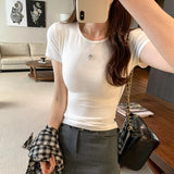 European Single Special To The Ocean High Sense Shoulder Short-Sleeved T-Shirt Women's Summer 2025 New Slim Slim Top