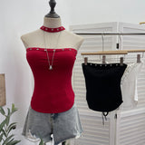 Real Shooting Hottie Hanging Neck Out Shoulder Vest Sexy Body Hollow Strap Bare Back Short Thoracic Top 6606