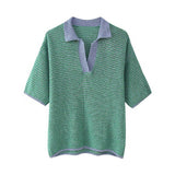 2025 New Women's Loose Knitting POLO Shirt Blond High-Waisted Knit Shorts Set 6427041