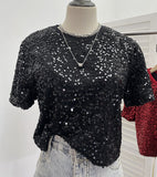 Red Lidg Short-Sleeved T-Shirt Woman 2025 Spring Dresses Loose Lime Bling Blouse 1059