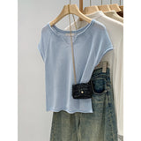 Real Shooting Lyselle Tiansi Flax High-End Sense V-Neck Short-Sleeved Knit Shirt Women's Summer 2026 New Lazy Wind Top