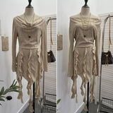 Real Shooting Waste Soil Wading Lotus Leaf Side Tuxeds A Word Shoulder Grinding To Make Old Long-Sleeved Bag Hip Dress 9627