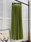 2025 New High-Rise 100-Fold Skirt Half-Dress Woman Pendant Tight Waist Thin High-Grade Elegant Solid Color Dress