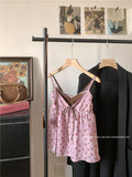 Small Fresh Sweet Broken Lace Fake Two Slings Summer New Age-Reed Girl Wind Korean Thin Tops Off Female