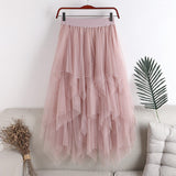 2025 New High-Rise Thin Multi-Layer Irregular Mesh Splicing Cake Skirt In The Long Half Skirt Women's Skirt