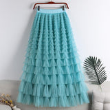 Lotus-Leaf Yarn Skirt Fairy Dress Girl 2025 Summer Slim Dress High-Waist A-Shaped Mesh Cake Skirt