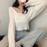 Korean Version Of The 2026 Spring And Autumn New Design Sense French Small Collection Waist Thin Two Open Shoulder Long-Sleeved Knitted Shirt Woman