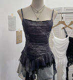 Design-Sensitive Irregular Lace Splicing Hem With Lotus Slings With Lotus Slings Waist Yarn Top 8020