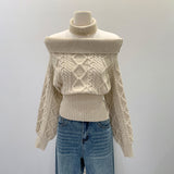 Lazy Shoulder-To-Shoulder-To-Shoulder Knitted Shirt Female Autumn Commute New Korean Atmosphere Feeling Lazy Blouse