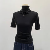 Korean Simple Half-High-Neck Short-Sleeved T-Shirt Female Commuter New Summer Slimming Inside And Bottom Shirt