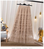 Lotus-Leaf Yarn Skirt Fairy Dress Girl 2025 Summer Slim Dress High-Waist A-Shaped Mesh Cake Skirt