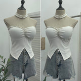 Thai-Style Hanging Neck Small Sling With Drill With Chest Pad Irregular Wearing Sleeveless Knitting Top 9211