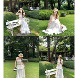 2025 Summer New Summer Summer Sweetheart Lace Slings Korean Version Of Simple Shirt Seaside T-Shirt