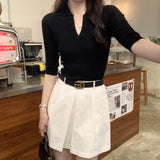 Design Sense Niche Collar Repair Inside The Middle Sleeve Knitted Shirt Spring 2025 New Body Repair V-Neck Top