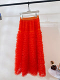 Sweet Heavy Industry Network Saupong Cake Skirt Apricot-Color Lotus Side Layer Feeling Half-Body Skirt Autumn And Winter Horny Fairy Dress