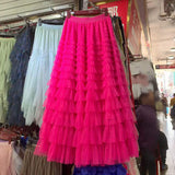 Lotus-Leaf Yarn Skirt Fairy Dress Girl 2025 Summer Slim Dress High-Waist A-Shaped Mesh Cake Skirt
