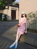 Pink Lattice Hanging Neck Sleeveless Dress Women's Summer 2025 New High-End Small Sweet Princess Dress