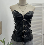 Real Shooting Design Dark-Sensing Sexy Hot Babes Pu Skin Smear Chest Vest Skin Buckle Waist Thin Topsuit 1991