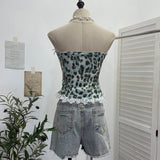 Real Shooting Babes Leopard Print Bump Color Lace Bow Tectored Brae With Chest Cushion Top 1580