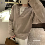 Early Autumn Unique Super Good Color Fake Two Long-Sleeved Knitted Shirt Women 2025 New Loose Thin Single Put On Clothes