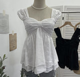 Holiday Wind Sling Vest Bow Folded Burst Embroidered Doll Shirt To Take Sleeveless Top 9561