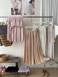 French-Style Escape Rope Island Ice Silk And Folded Skirt Women's Summer Gentle Holiday Style A Word Umbrella Skirt