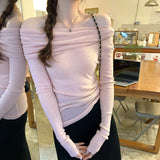 Shopping Mall Sexy Side-Shoulder Design Texture Inside The Wool Bottoming Shirt Women Autumn And Winter Hottie High-End Feel Top