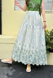 New Broken Flower Sweet Heavy Industry Embroidery Print Collection Waist Lanky High-Waist Fairy Skirt A-Word Half-Body Skirt