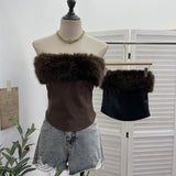 Real Shooting Hottie Hair Splicing Pu Skin Thoracic Vest Zipper One-Thrace Wrapped Thoracic Coat 8125