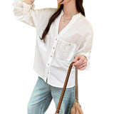 Korean Super-Good-Looking Half-Clave Shoulder V-Neck Loose Long-Sleeved Shirt Women 2025 New Unique Design Feel Top