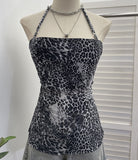 Real Shot Adjustable Shoulder Strap Hanging Neck Leopard Print Mesh Sling Sling With Chest Cushions Bare Back Hottie Top 8192