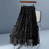 2025 Spring And Summer New High-Rise Thin Double Mesh Yarn Three-Dimensional Flower Half-Body Skirt Long Fairy Dress