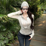 Design-Sensitive Solid Color 2025 Temperamental Holiday Two Long-Sleeved T-Shirt Women's Autumn Slimming Top