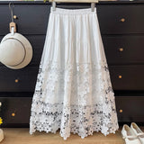 High-End Temperament Hollow Lace Splicing Half Dress Women Summer Pure Desire Wind Tight Waist Thin Swing Skirt
