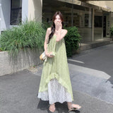 Summer New French Thin Small Fresh Dress Light Green Seaside Vacation Sling Skirt Mid-Long Model 2026