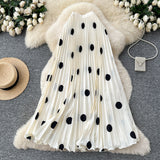 Vintage Big Wave Point Hundred Folded Skirt High-End Half-Dress Women 2026 Spring New High-Waist A Pendant Long Dress