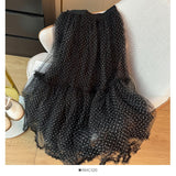 French Wave Point Mesh Splicing Layer Fluffy Skirt Women's Spring And Summer 2025 New Wooden Ear High-Waist Loose Swing Skirt