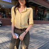 Design-Sensitive Shirt Collar Adjustable Cuff Five-Sleeve T-Shirt Women's Early Spring 2026 New POLO Shirt Small Top