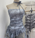 Real Shot Dizzling Mesh With Non-Slip Strip Irregular Lotus Leaf Side Belt Hem Elastic To Apply Chest Vest Woman 8177