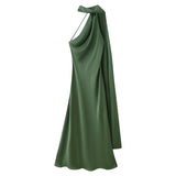 2025 Autumn New Women's Fashion Simple Ribbon Hanging Neck-Laught Dress